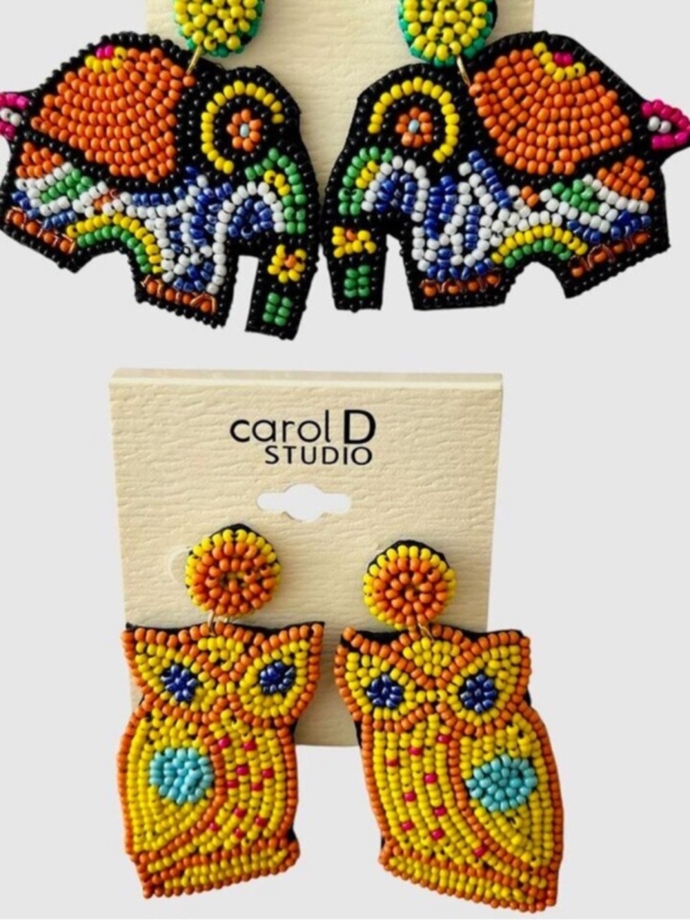 Statement Earrings Lightweight Set Felt Jewelry Beaded Elephant Owl Animal Boho